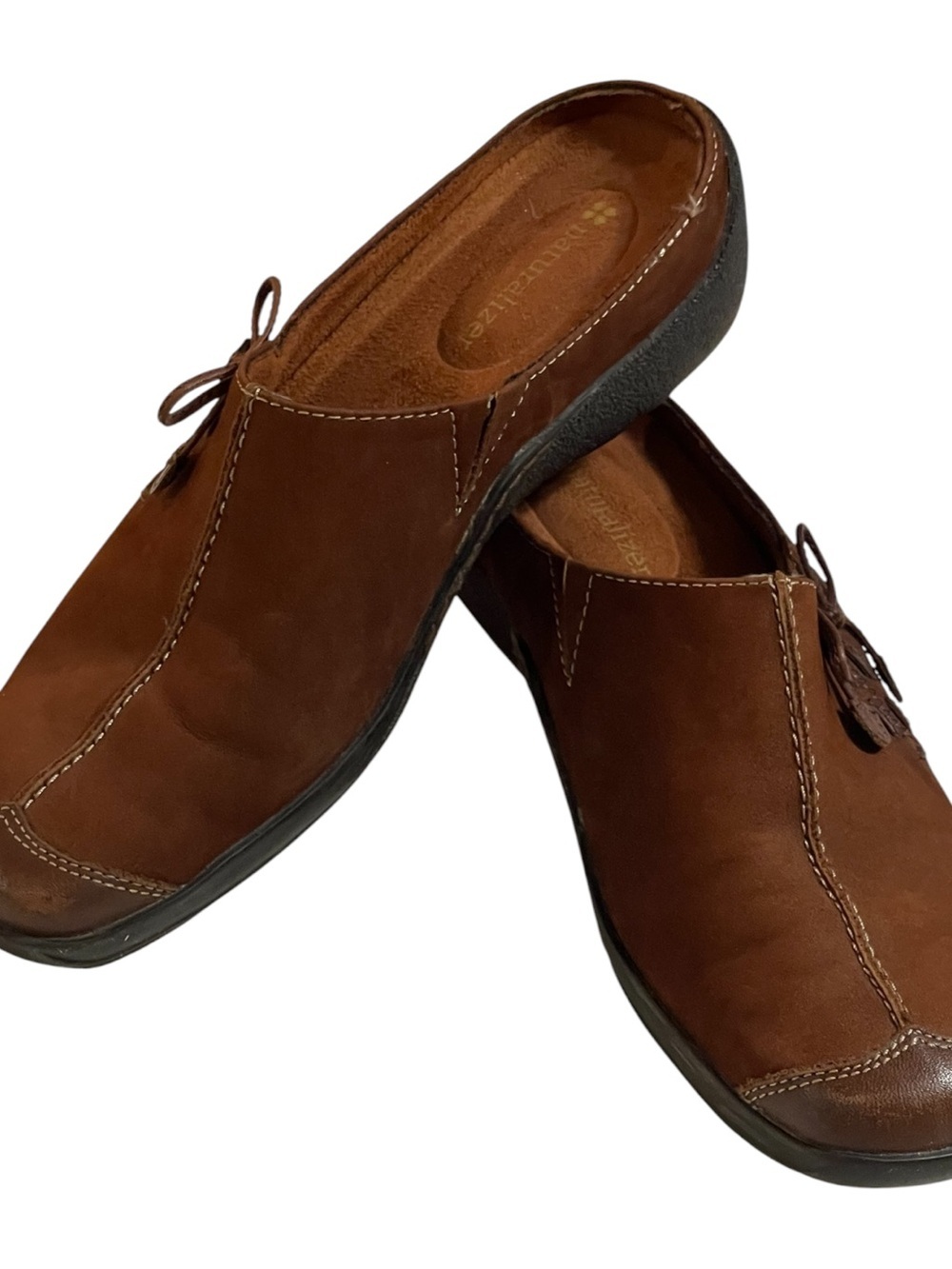 NATURALIZER SUEDE & LEATHER SLIP ON MULES SZ 7 MED